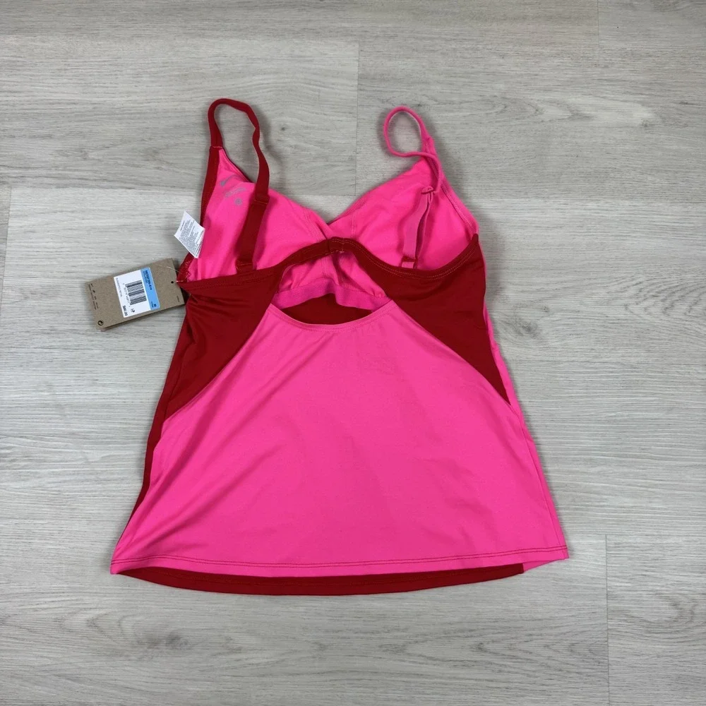 Nike Swim Colorblock V Neck Tankini Top Womens Medium Pink Red NESSF295